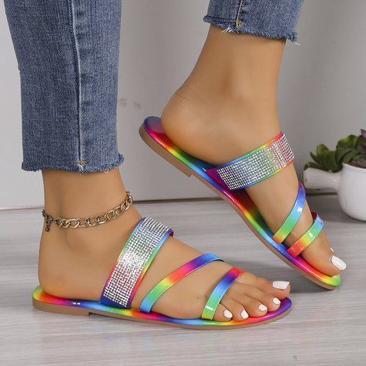 Women's Fashionable Rhinestone Flat Sandals