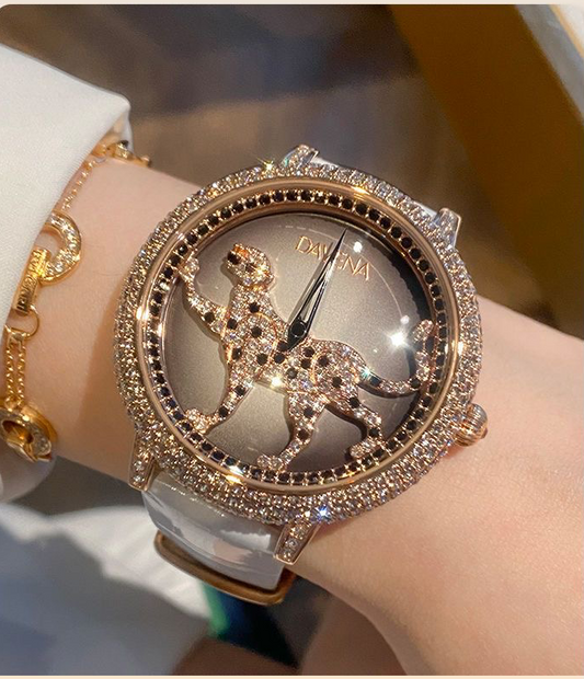 DAVENA Ultra-Flash Gold Leopard Full Diamond Watch